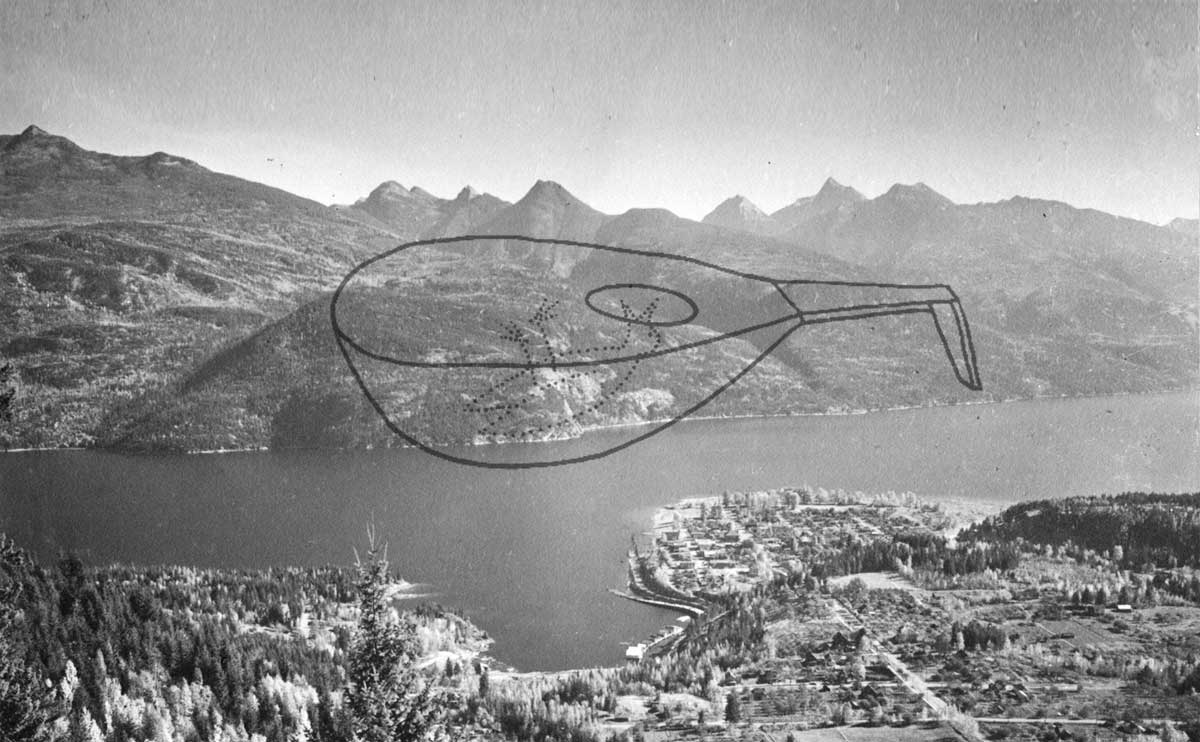 Overview of Kaslo from the West, 1950's